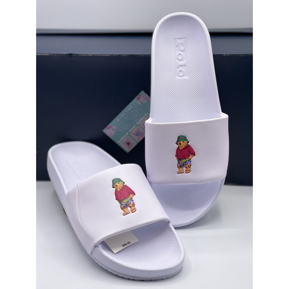 Polo Ralph Lauren Bear Slides Men's Sandals Size 12 White New Without Box